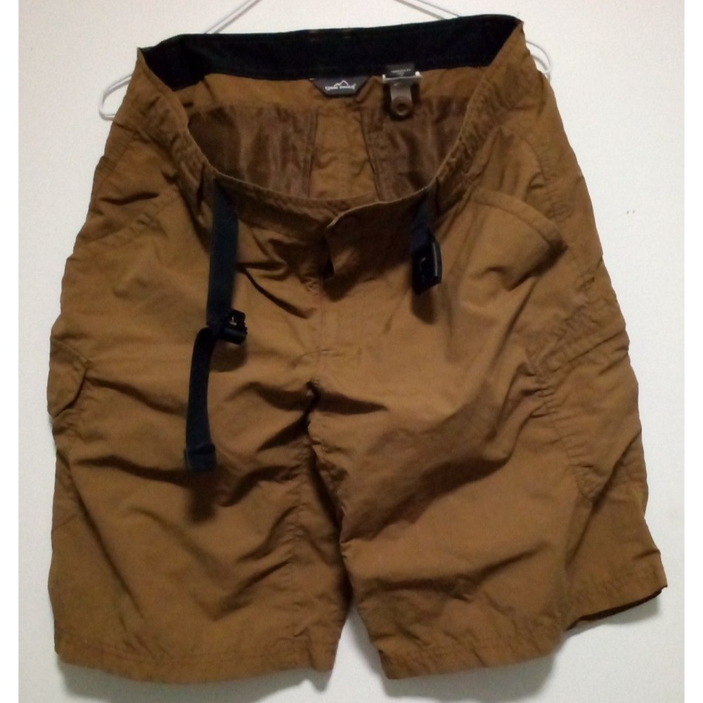 Eddie Bauer Travex Cargo Shorts Mens 36 Khaki Belted Nylon Performance Wicking